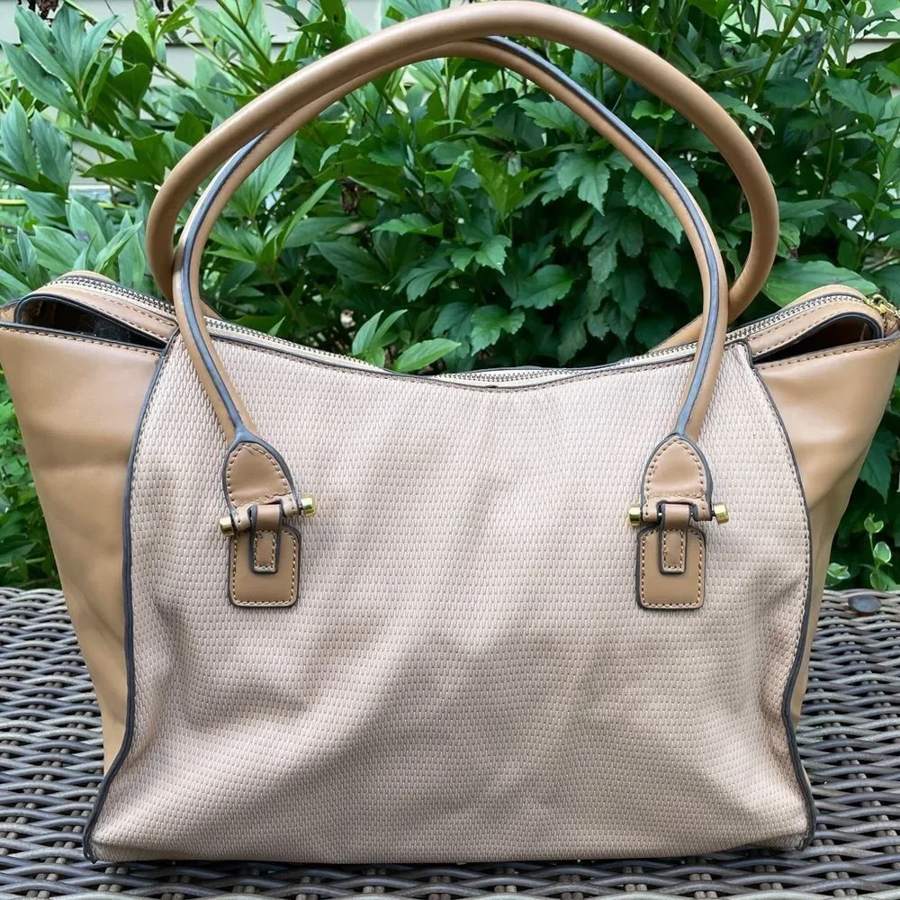 Adrienne Vittadini Beige Tan Laptop Tote Bag